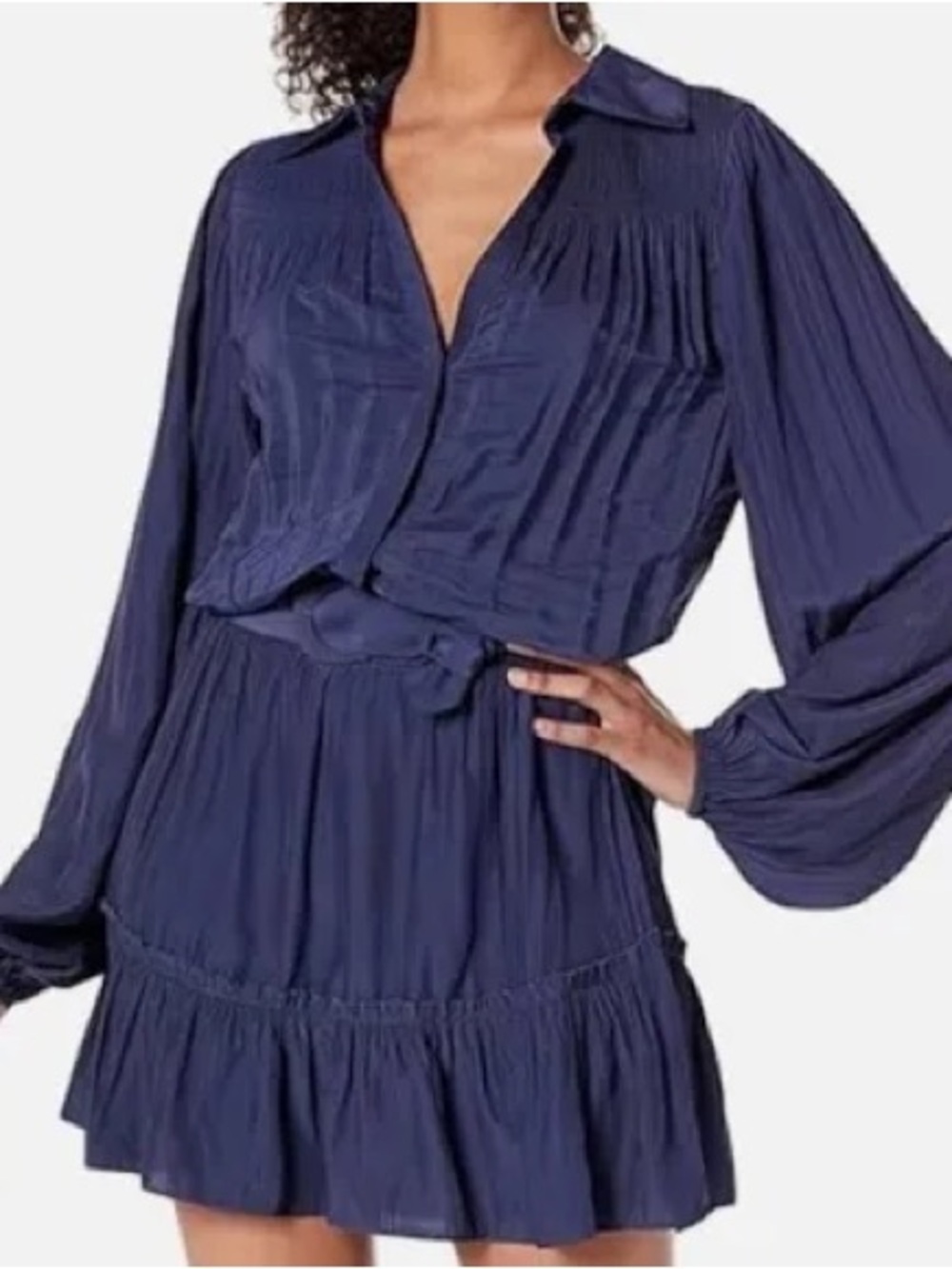 Ramy Brook Navy Tiered Long-Sleeve Mini Dress